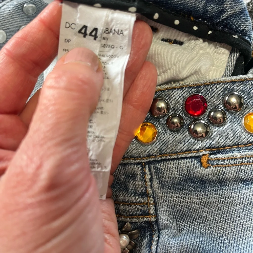 🤩 Dolce & Gabbana Crystal Roses Heart Embellished Jeans Authentic Sz 44 US 8/10 - Picture 10 of 16